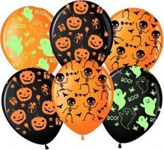 Гелиевые шары с надписью "Хеллоуин, Призрачные огни"