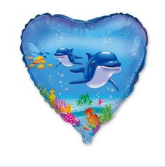 Фольгированный сердце "Дельфины"